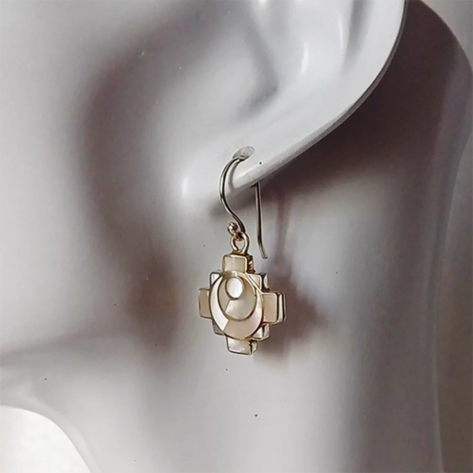 Chakana Spiral Mother of Pearl Earrings