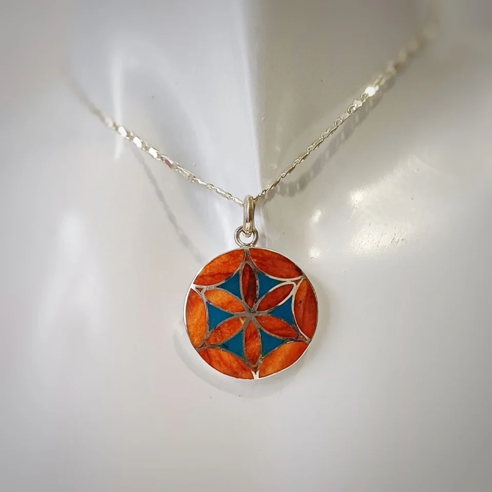 Mandala Coral & Chrysocolla Pendant