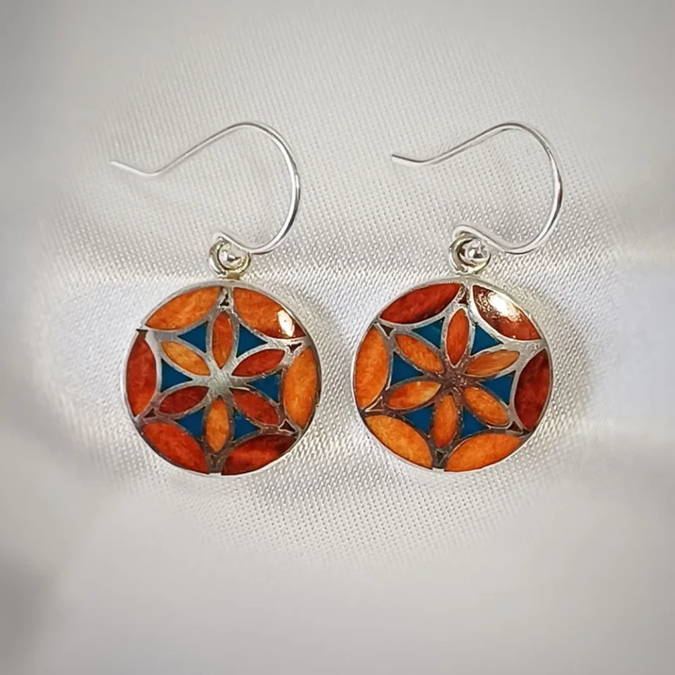 Mandala Coral & Chrysocolla Earrings