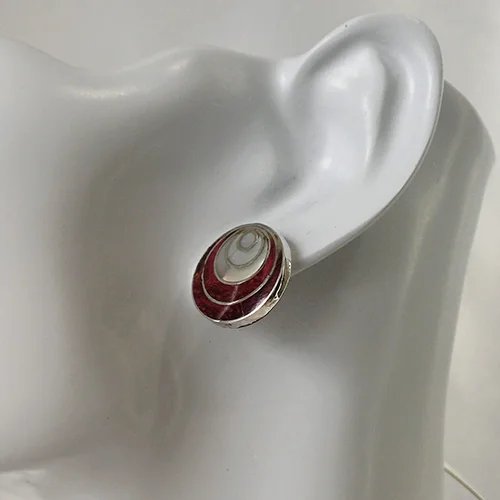 Spiral Mother Pearl & Purple Spondylu Earrings