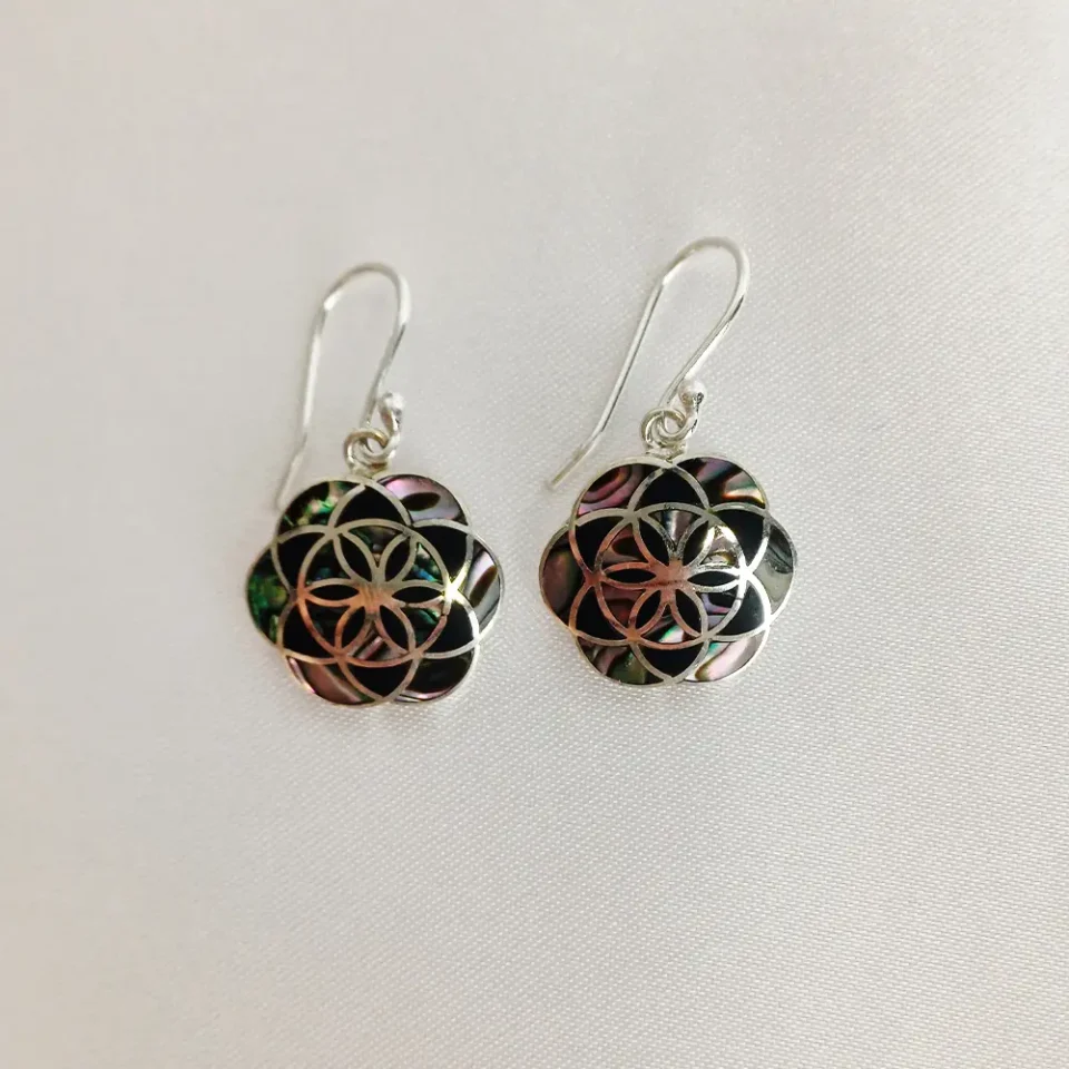 Flower of Life Abalone & Onyx Earrings