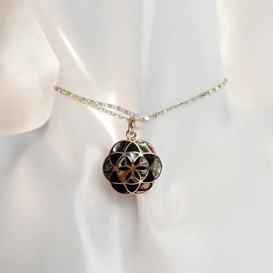 Flower of Life Abalone & Onyx Pendant