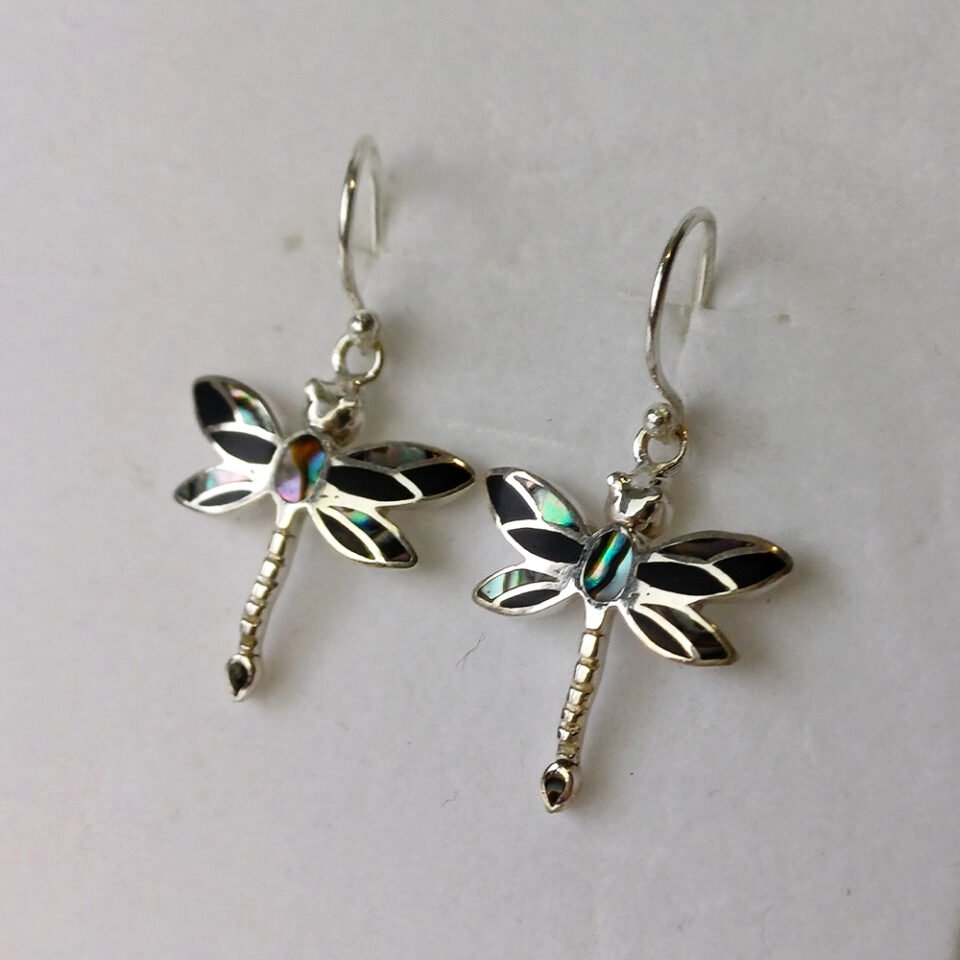 Dragon-fly Abalone & Onyx Earrings